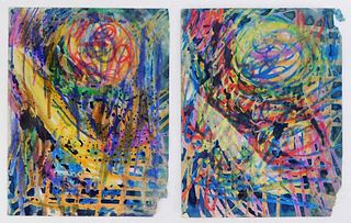 Pair Taro Yamamoto Abstract Expressionist Drawings