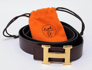 Authentic Hermes H Reversible Leather Lady's Belt