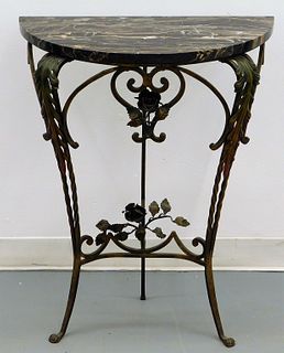Attrib. Oscar Bach Wrought Iron Marble Top Table