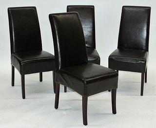 4 Palecek Modern Brown Leather Dining Chairs
