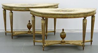 PR French Louis XVI Gilt Demilune Console Tables