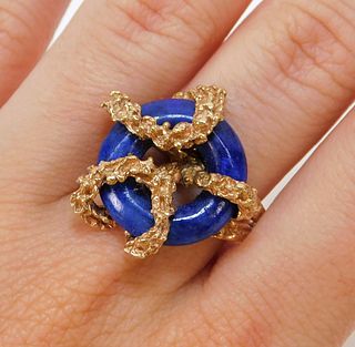 Chinese 14K Gold & Sodalite Seaform Lady's Ring
