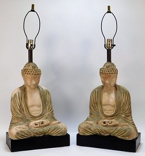 James Mont Hollywood Regency Buddha Lamps