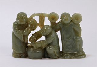 Chinese Hardstone Celadon Carving of Figures
