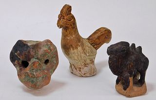 Three Ancient Chinese Sancai Glaze Figures