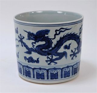Chinese Blue and White Porcelain Dragon Brush Pot