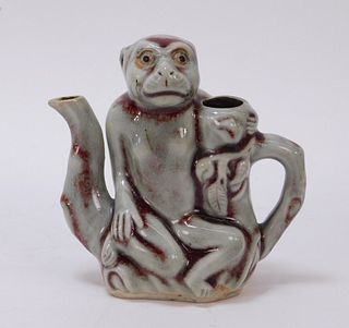 Chinese Porcelain Monkey Peach Tea or Wine Pot