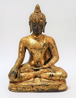 Antique Burmese Gilt Bronze Seated Buddha Figure