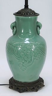 Chinese Celadon Porcelain Vase Table Lamp