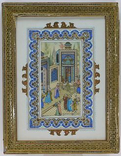 Persian Middle East Court Scene Miniature Painting