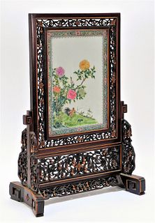 EXCEPTIONAL Chinese Porcelain Plaque Table Screen
