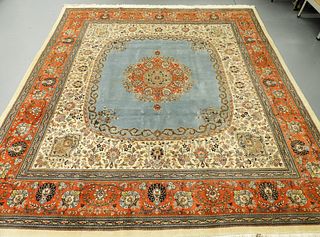 LARGE Oriental Tabriz Blue Rust Wool Carpet Rug