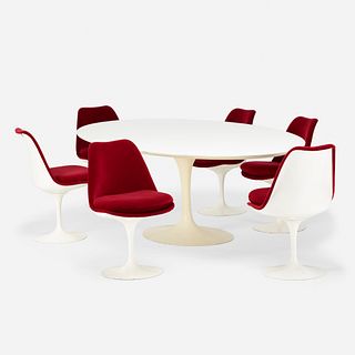 Eero Saarinen, Tulip table model 175W and chairs model 151, set of six