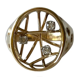 1950s 14 Karat Gold Diamond Atomic Modernist Ring