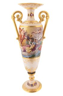 AN AUSTRIAN PORCELAIN 'APOLLO AND THE MUSES GOING TO MT. PARNASSUS' VASE, ACKERMANN & FRITZE, RUDOLSTADT-VOLKESTEDT, FIRST HALF OF 20TH CENTURY (1908-