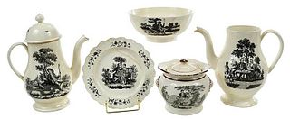 Five Pieces Tea Party Decorated Creamware