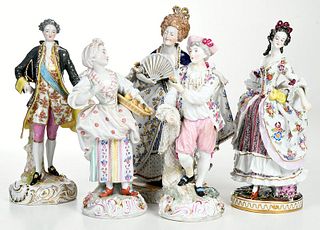 Five German Handpainted Porcelain Figures