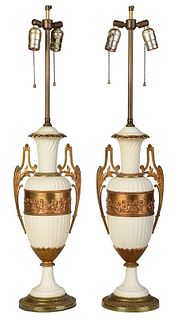 Pair of Bisque Urn Form Table Lamps