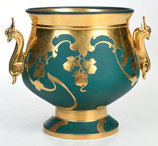 Limoges Green and Gilt Decorated Center Bowl