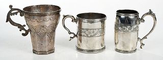 Three Spanish Colonial Silver Tankard/Mugs 