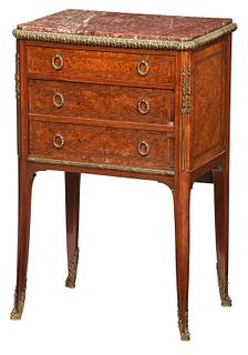 Louis XV Style Inlaid Marble Top Bedside Cabinet