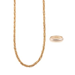 A 14K Gent's Wedding Band & Woven Chain Necklace
