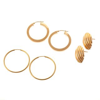 A Trio of 14K Yellow Gold Earrings