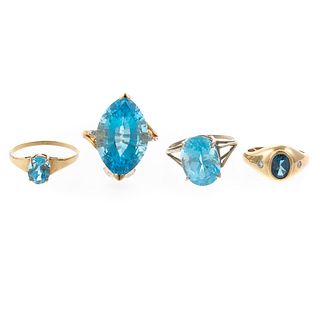 A Collection of Blue Topaz Rings in Gold