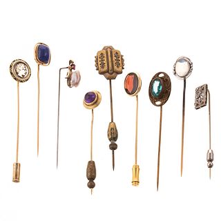 Nine Antique Stickpins with Gemstones