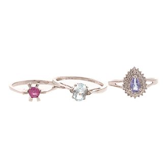 A Trio of Tanzanite, Pink Sapphire & Aqua Rings
