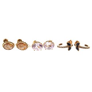 A Collection of 14K Gemstone & Cameo Earrings