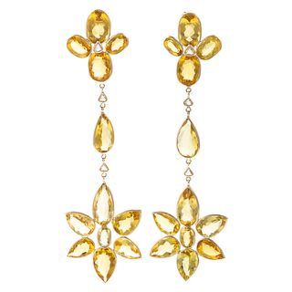 A Pair of Yellow Beryl & Diamond Earrings in 14K