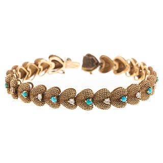 A Heart Link Diamond & Turquoise Bracelet in 14K