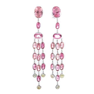 Pink Tourmaline & Diamond Dangle Earrings in 14K