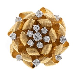 An 18K Textured Floral & Diamond Statement Ring