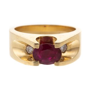 A Gent's Burmese Ruby & Diamond Ring in 14K