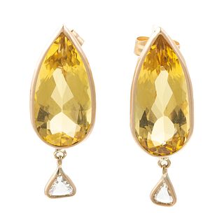 Yellow Beryl & Diamond Stud Earrings in 14K