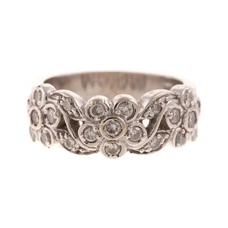 A Diamond Floral Scroll Band in 14K White Gold