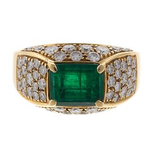 An Emerald & Pave Set Diamond Ring in 18K