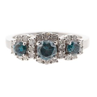 A Multi Blue Diamond Halo Ring in 14K