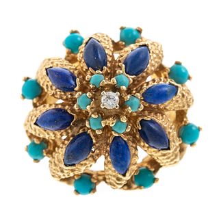 A Turquoise & Lapis Bombe Fashion Ring in 14K