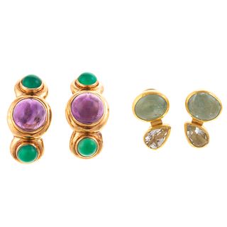 Two Pairs of Bezel Set Gemstone Earrings in Gold