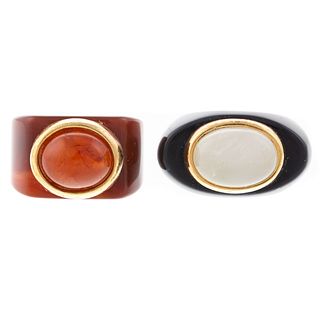 Two Hardstone Rings in 14K Yellow Gold