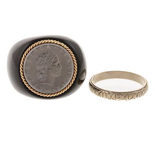 An Italian Hardstone Ring with Coin in 14K & Band