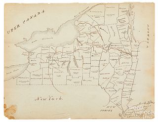 Early lead and colored pencil map of New York