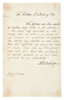 Dolley Madison autographed poetic quotation, 1848