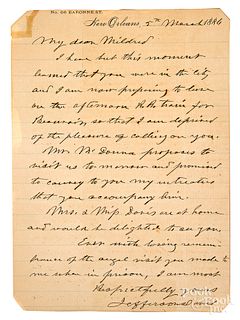 Jefferson Davis signed hand written letter