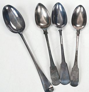 Five English Silver Stuffing Spoons