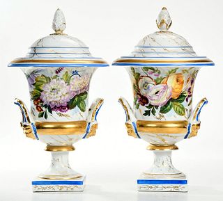 Pair Large Old Paris Covered Urns