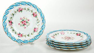 Set of Five Rose Decorated Porcelain Plates